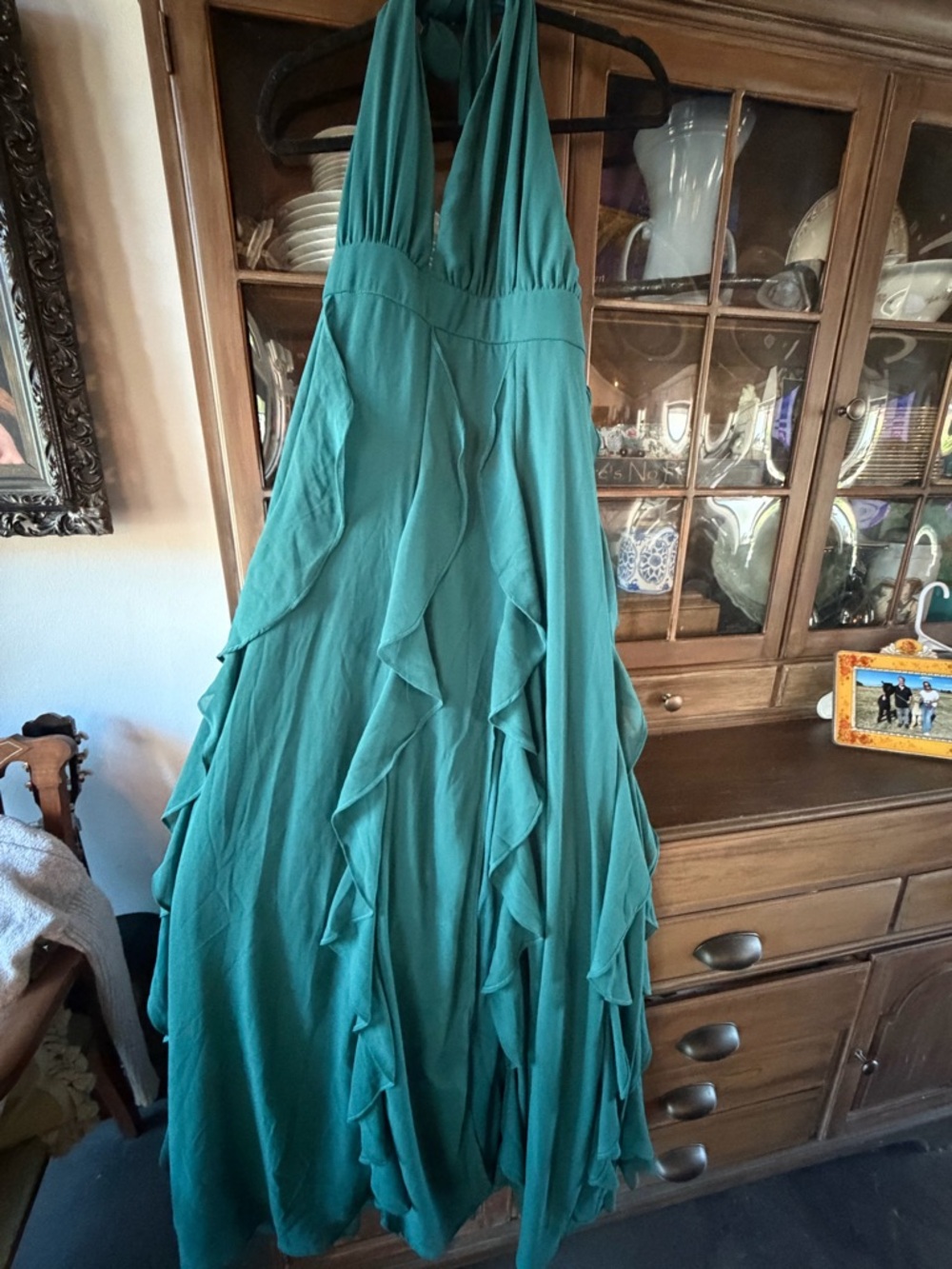 SHEIN Teal Halter Ruffled Maxi Dress